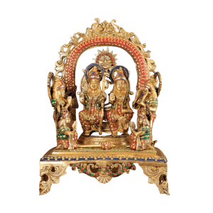 Brass Ram Darbar Stonework Set | 16" x 11.5" x 7.5" (40.6 x 29.2 x 19 cm) | 14.94 kg Complete Divine Family | Premium Temple Grade Murti